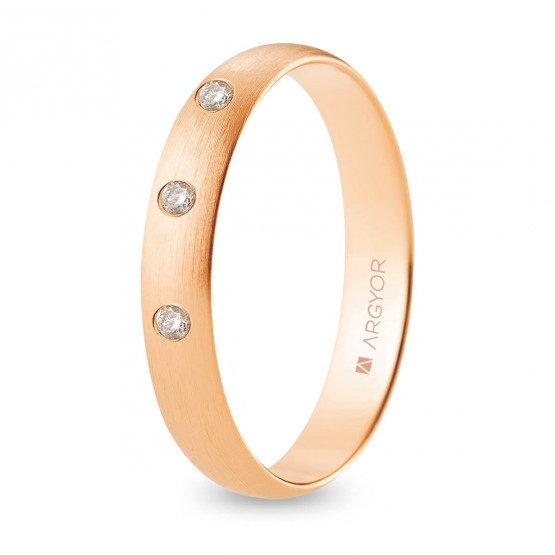 Alianza de boda oro rosa y diamantes media caña 4 mm confort satinada (R40CS3D)