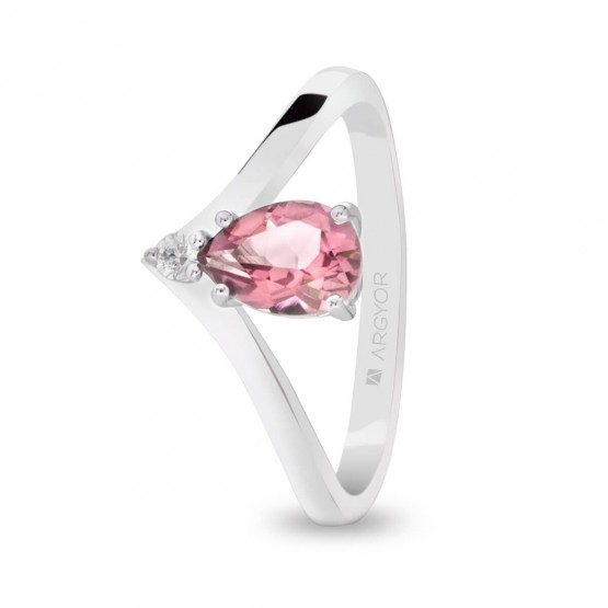 Anillo oro blanco con lágrima de Zafiro rosa y diamante (0517001Z)