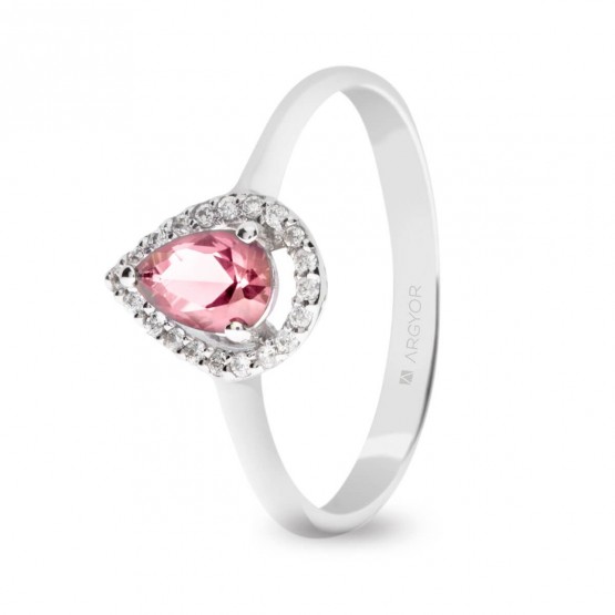 Anillo de oro blanco con lágrima con zafiro rosa y diamantes (0517002Z)