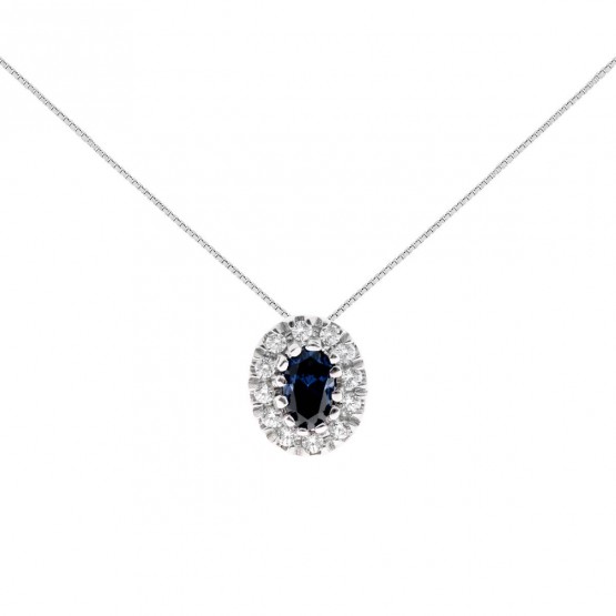 Colgante oro blanco con Zafiro Azul y halo de diamantes (0513004ZA)