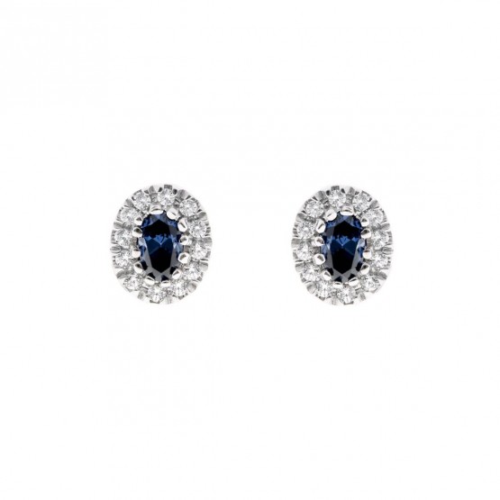Pendientes oro blanco zafiro azul y halo de diamantes (0516004ZA)