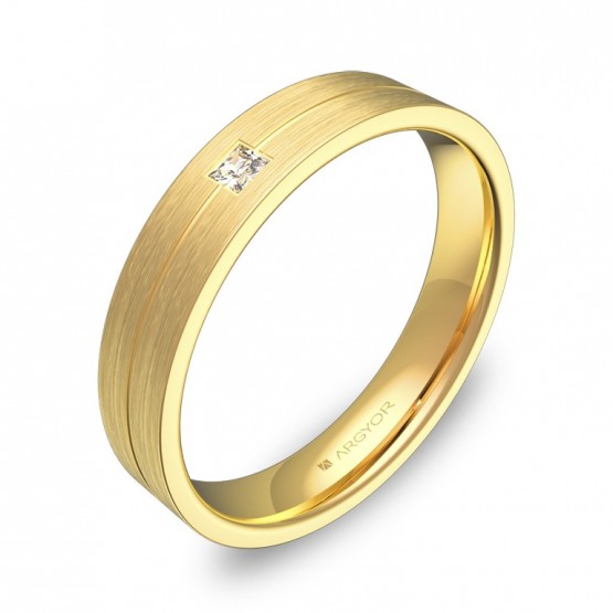 Alianza de boda con ranuras en oro satinado con diamante C0340S1PA