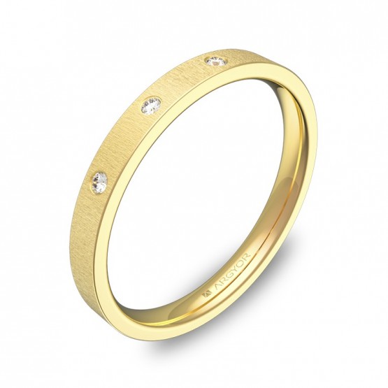 Alianza de boda plana gruesa en oro rayado con diamantes B0125T3BA