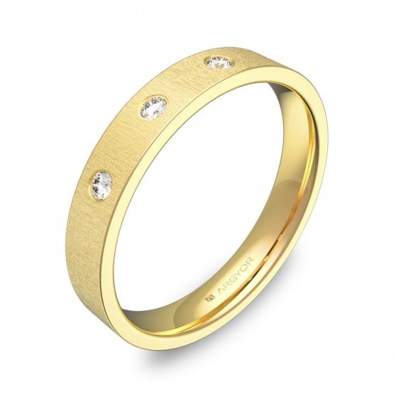 Alianza de boda de oro rayado plana gruesa con diamantes B0135T3BA