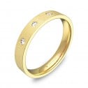 Alianza de boda de oro rayado plana gruesa con diamantes B0135T3BA