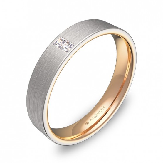 Alianza de boda plana en oro bicolor satinado con diamantes D1140S2PR