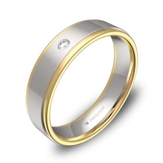 Alianza de boda con biseles 5mm en oro bicolor con diamante D1850P1BA