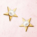 Pendientes de plata dorada estrella con perla (6A8307302)