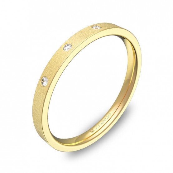 Alianza de boda plana gruesa en oro rayado con diamantes B0120T3BA