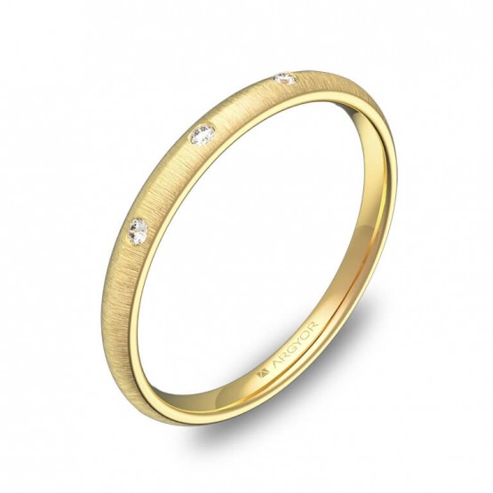 Alianza de boda 2mm en oro amarillo rayado con diamantes A0120T3BA