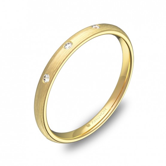 Alianza de boda 2mm en oro satinado con diamantes A0120S3BA