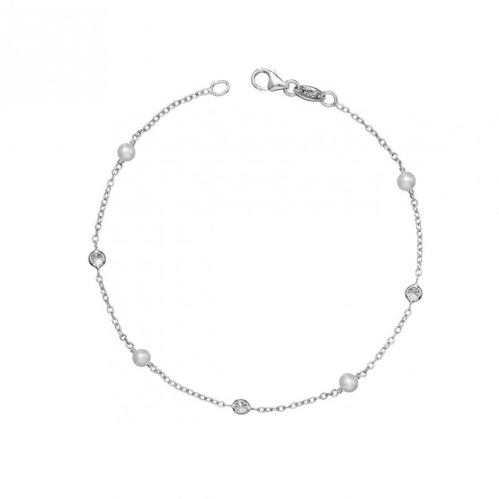 Pulsera oro blanco 18k con perlas y circonitas (046B101PUL)
